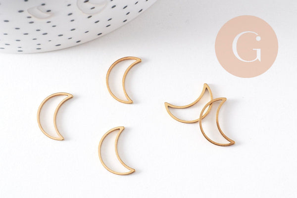 Pendentif connecteur lune acier 201 inoxydable doré 15.5mm, x5 (G10513)