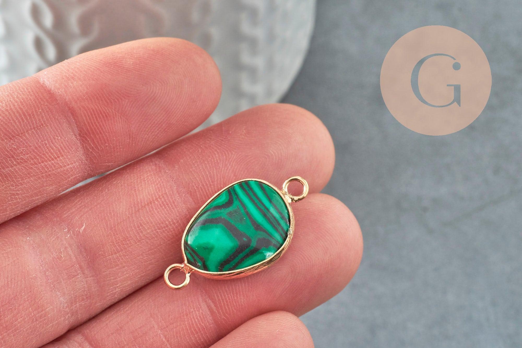 Pendentif connecteur malachite de synthèse laiton doré 27.5mm,creation pendentif bijoux,bracelet pierre de synthèse, x1 G5923