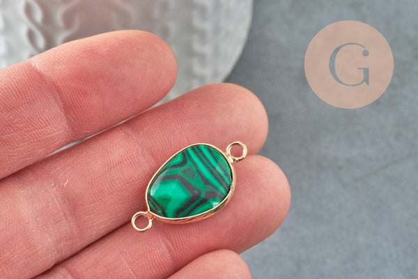 Pendentif connecteur malachite de synthèse laiton doré 27.5mm,creation pendentif bijoux,bracelet pierre de synthèse, x1 G5923