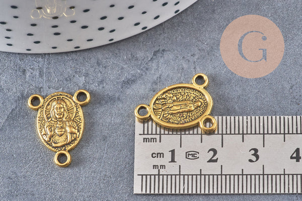 Pendentif connecteur ovale Vierge Marie or,pendentif religion,sans nickel, notre dame, madonne,19mm, x5 (G5295)