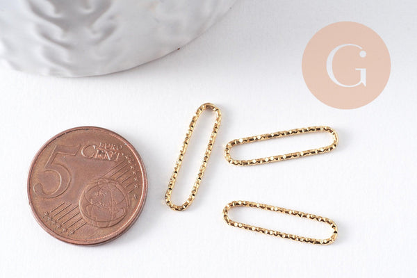 Pendentif connecteur ovale acier 304 inoxydable doré IP 18K texturé 20mm, x2 (G10374)