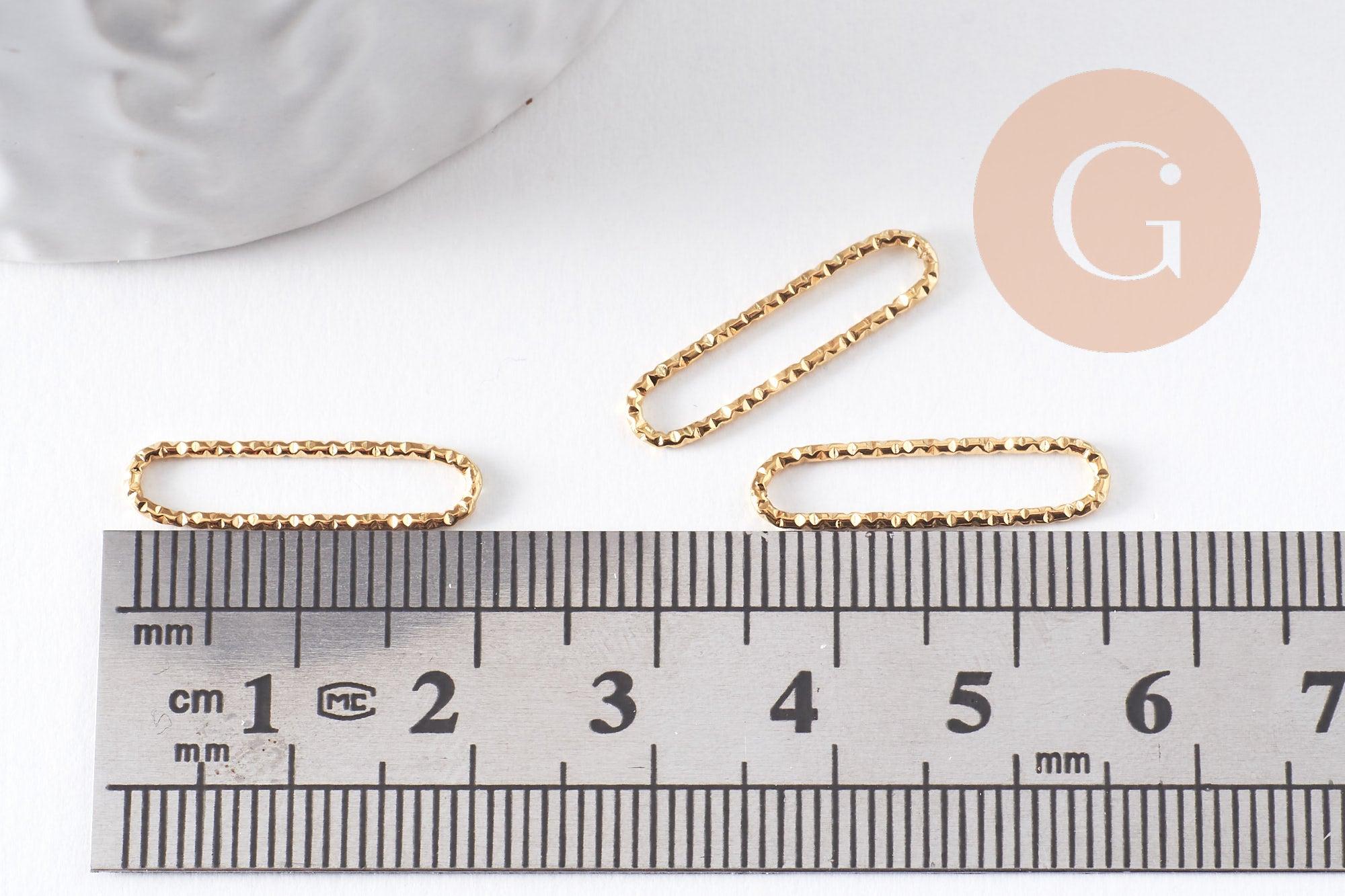 Pendentif connecteur ovale acier 304 inoxydable doré IP 18K texturé 20mm, x2 (G10374)