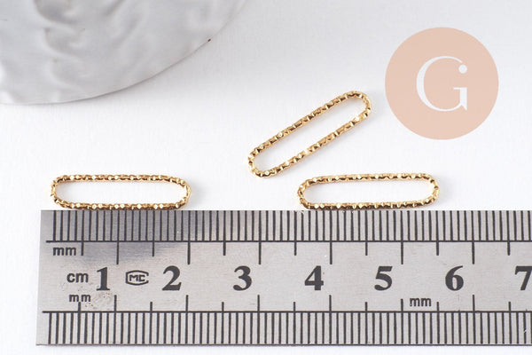 Pendentif connecteur ovale acier 304 inoxydable doré IP 18K texturé 20mm, x2 (G10374)