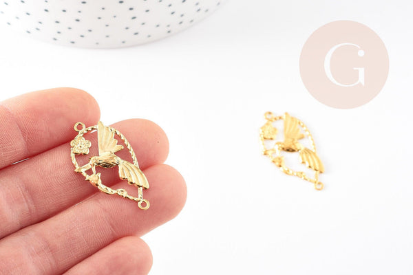 Pendentif connecteur ovale colibri laiton doré 33.5mm, x1 G4036