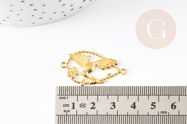 Pendentif connecteur ovale colibri laiton doré 33.5mm, x1 G4036