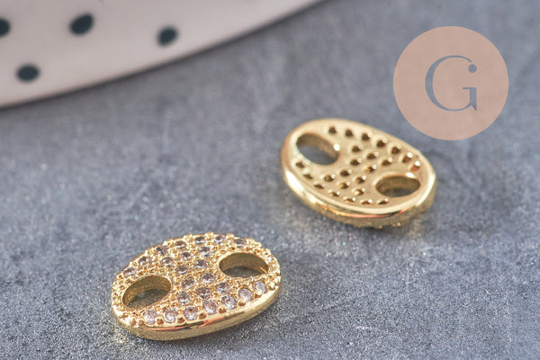 Pendentif connecteur ovale laiton doré 18k cristal 10.5mm, x1 (G5241)