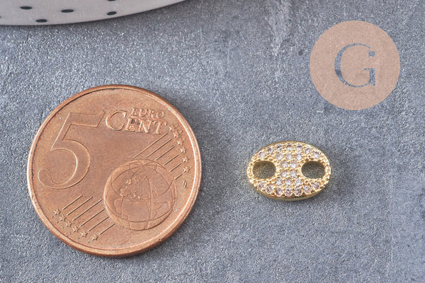 Pendentif connecteur ovale laiton doré 18k cristal 10.5mm, x1 (G5241)