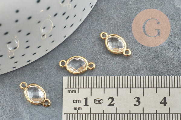 Pendentif connecteur ovale laiton doré Cristal transparent 15mm, x2 (G4095)