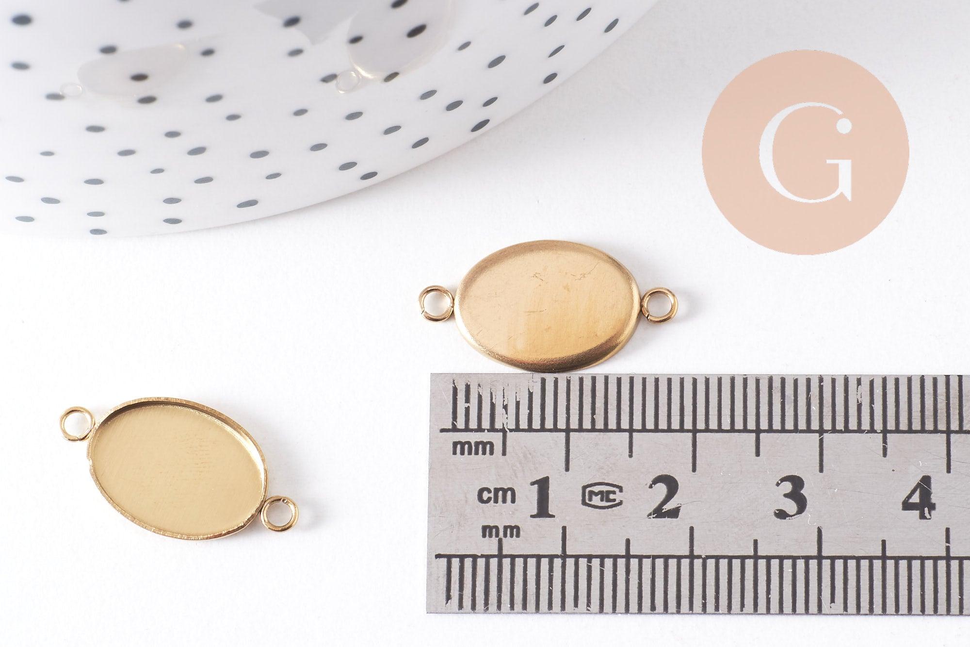 Pendentif connecteur ovale support cabochon 14x10mm acier 304 inoxydable IP, x2 (G10292)