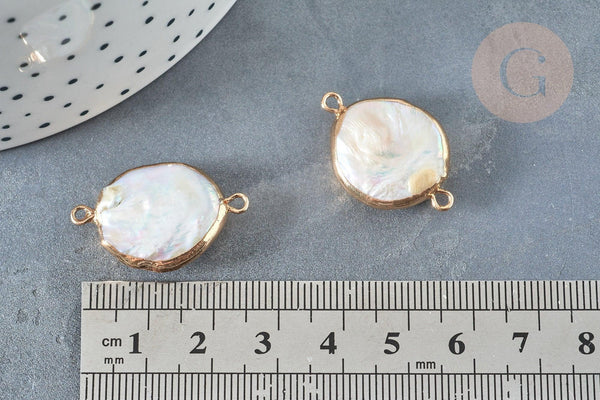 Pendentif connecteur perle eau douce naturelle fer doré 22-32mm, x1 (G7350)