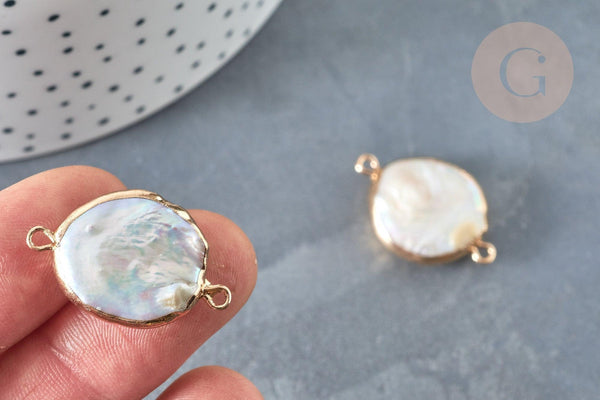 Pendentif connecteur perle eau douce naturelle fer doré 22-32mm, x1 (G7350)