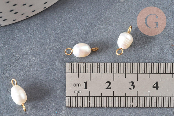 Pendentif connecteur perle naturelle laiton doré 18K 14.5-15mm,perle eau douce bijou,perle blanche, x1 G6964