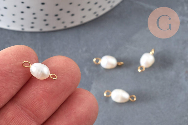 Pendentif connecteur perle naturelle laiton doré 18K 14.5-15mm,perle eau douce bijou,perle blanche, x1 G6964