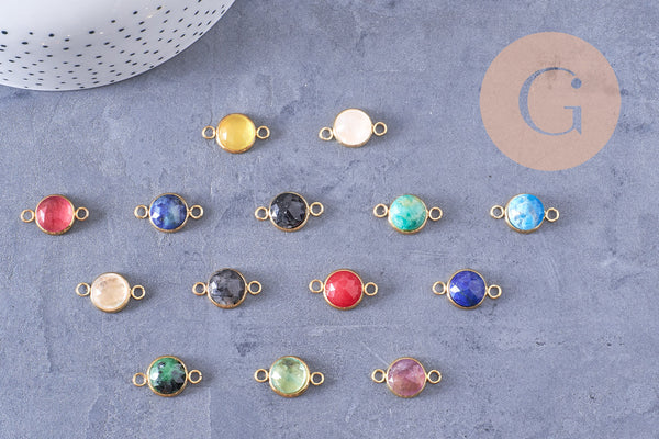 Pendentif connecteur pierres acier inoxydable doré 19mm x1 (G7286)