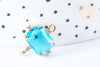 Pendentif connecteur rectangle cristal bleu transparent laiton doré 17.5mm, pendentif création bijoux, x1 (G6723)