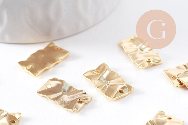 Pendentif connecteur rectangle froissé laiton doré 24K 17mm, x2 (G10383)