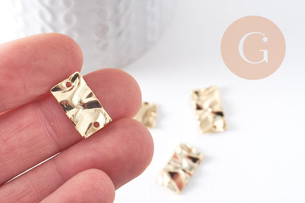 Pendentif connecteur rectangle froissé laiton doré 24K 17mm, x2 (G10383)