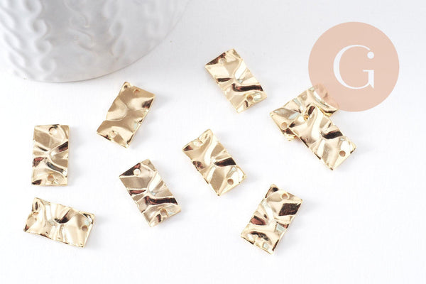 Pendentif connecteur rectangle froissé laiton doré 24K 17mm, x2 (G10383)