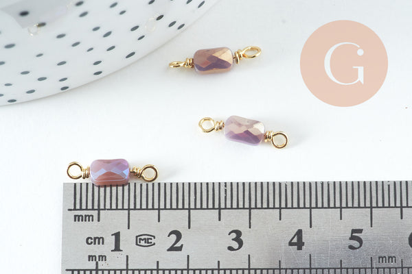 Pendentif connecteur rectangle verre facetté violet bleu irisé laiton doré 15.5mm, x5 (G10730)