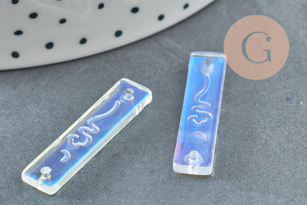 Pendentif connecteur rectangle verre transparent irisé,pendentif verre, 30mm, x2 (G4144)