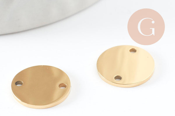 Pendentif connecteur rond acier 201 inoxydable doré 12mm finition Miroir, x1 (G10185)