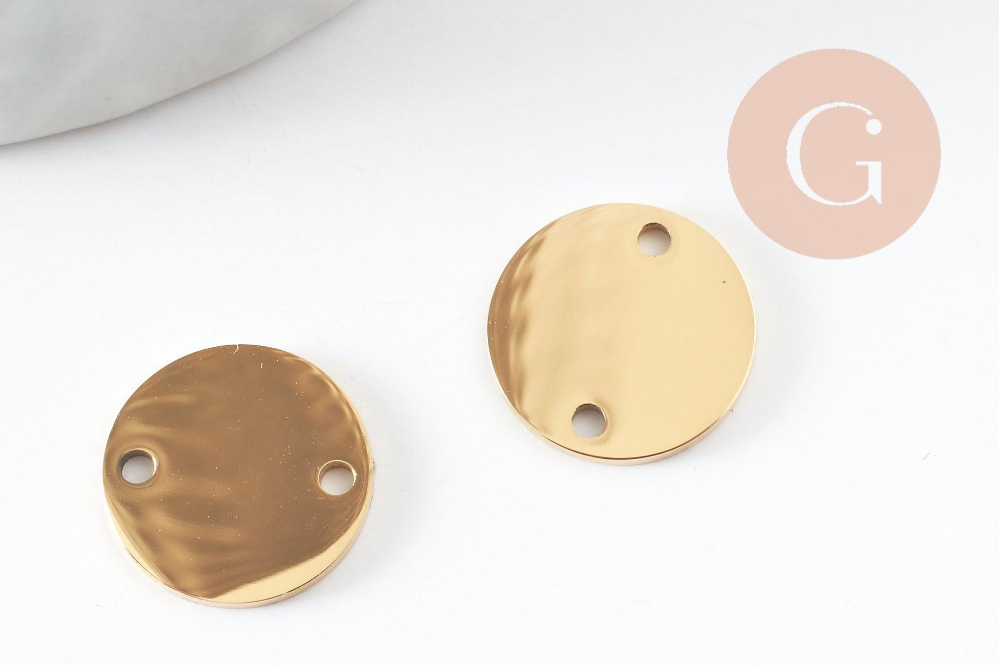 Pendentif connecteur rond acier 201 inoxydable doré 12mm finition Miroir, x1 (G10185)