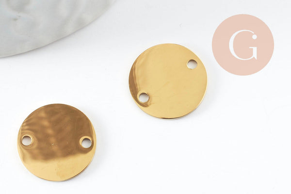 Pendentif connecteur rond acier 201 inoxydable doré 16mm finition Miroir, x1 (G10006)