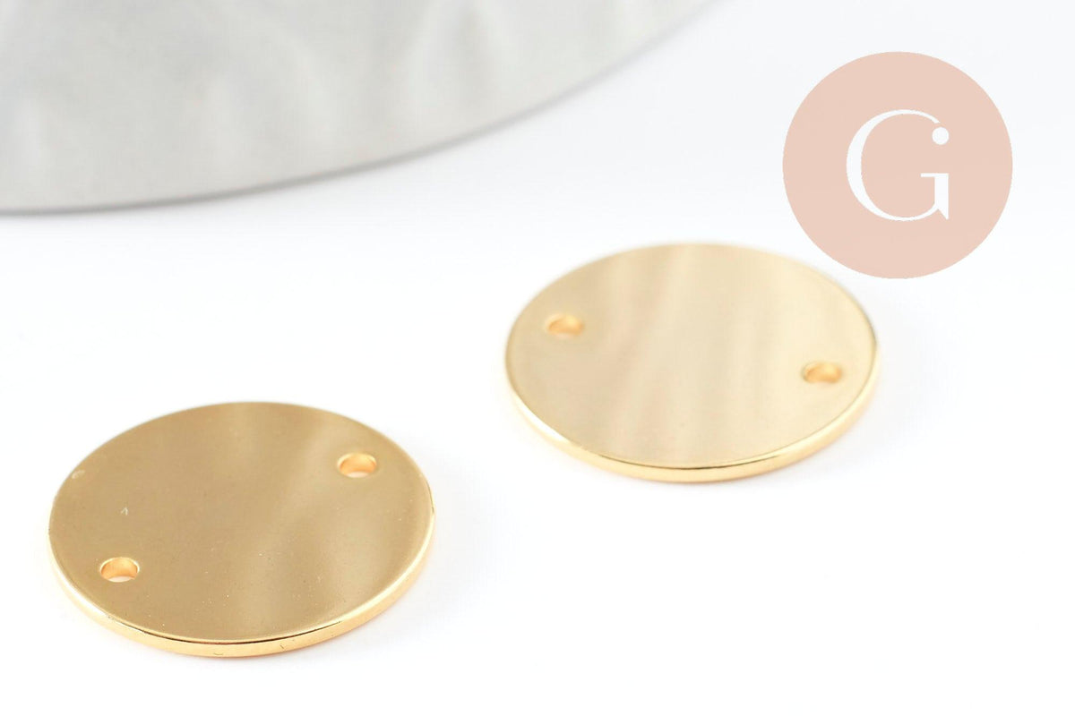 Pendentif connecteur rond acier 201 inoxydable doré 16mm, x1 (G10183)