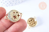 Pendentif connecteur rond étoiles laiton doré 18K zircon 24.5mm,pendentif doré avec cristaux pour création bijoux, x1 (G6646)