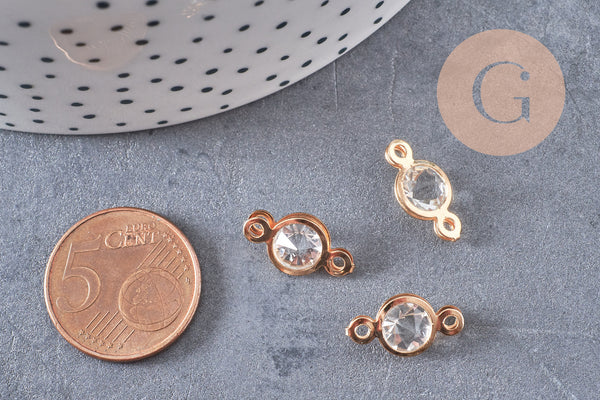 Pendentif connecteur rond fer doré Cristal transparent 15mm, x10 (G4120)