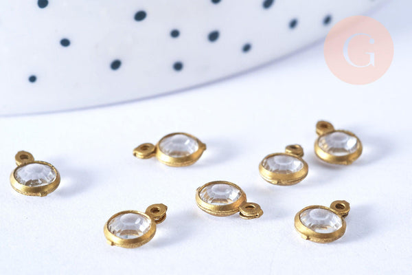 Pendentif connecteur rond laiton doré Cristal transparent 6mm, x2 (G6513)
