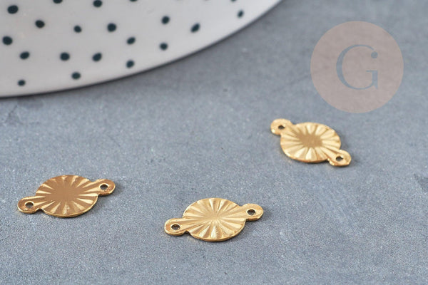 Pendentif connecteur rond strié acier 201 inoxydable doré 15mm,creation de bijoux en acier inoxydable, x5 G4839