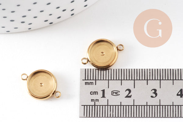 Pendentif connecteur rond support cabochon 10mm acier 304 inoxydable IP, x1 (G10804)