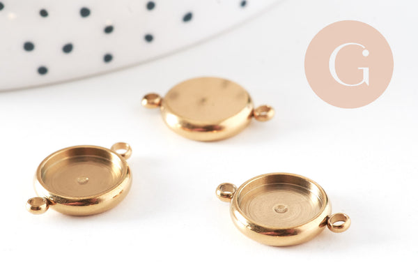 Pendentif connecteur rond support cabochon 10mm acier 304 inoxydable IP, x1 (G10804)