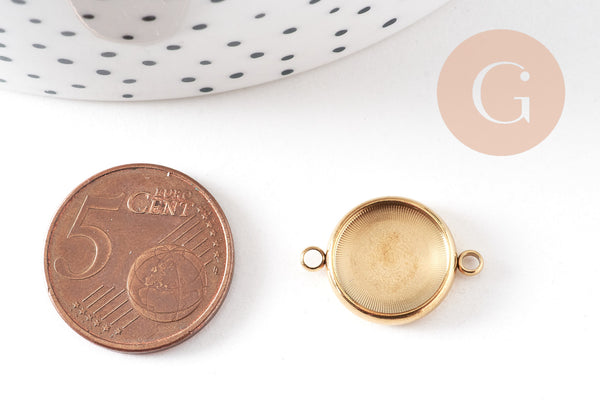 Pendentif connecteur rond support cabochon 12mm acier 304 inoxydable IP, x1 (G10803)
