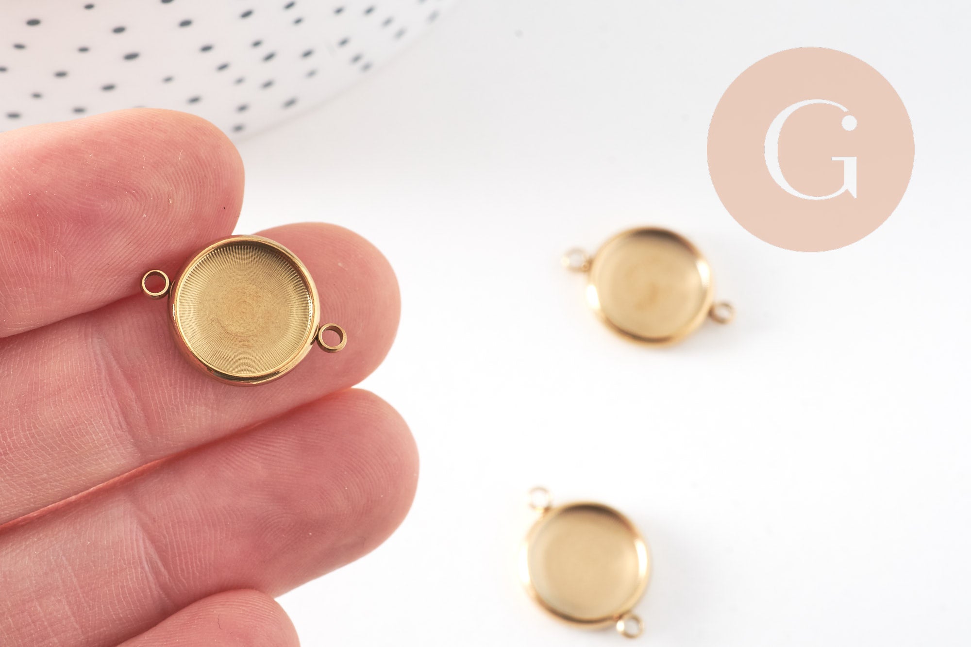 Pendentif connecteur rond support cabochon 12mm acier 304 inoxydable IP, x1 (G10803)