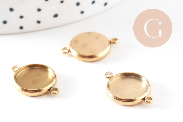 Pendentif connecteur rond support cabochon 12mm acier 304 inoxydable IP, x1 (G10803)