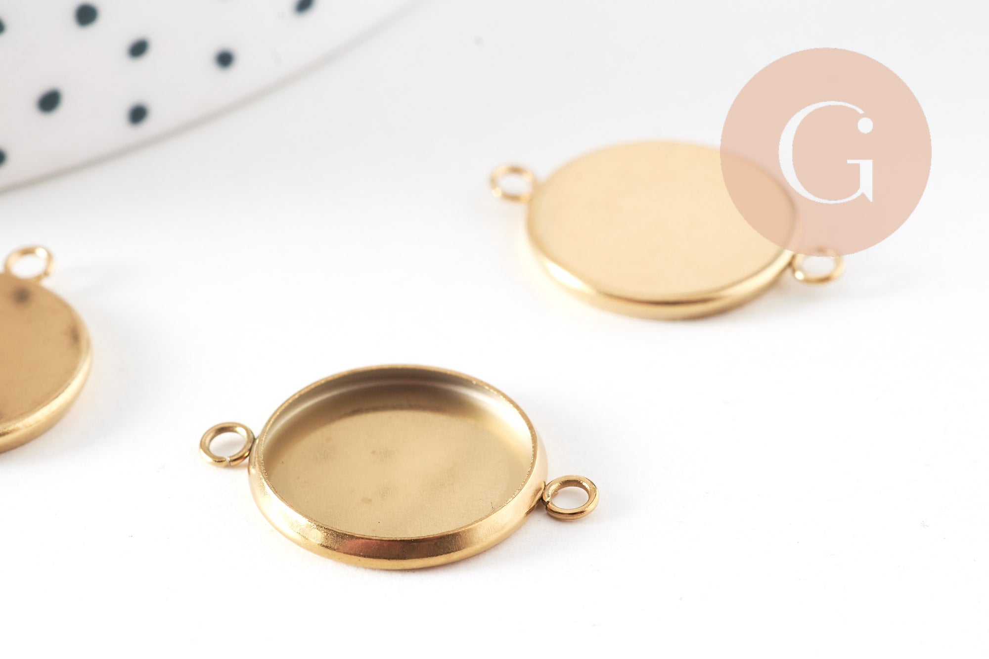 Pendentif connecteur rond support cabochon 14mm acier 304 inoxydable IP, x1 (G10805)
