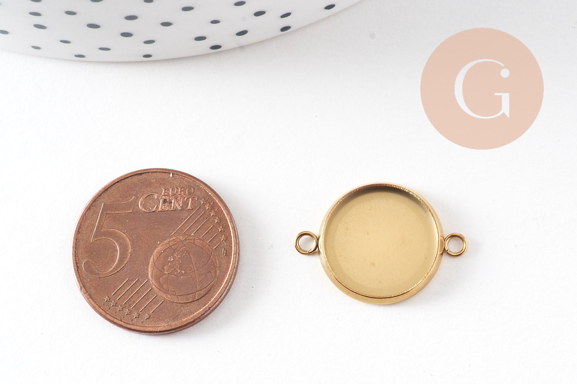 Pendentif connecteur rond support cabochon 14mm acier 304 inoxydable IP, x1 (G10805)