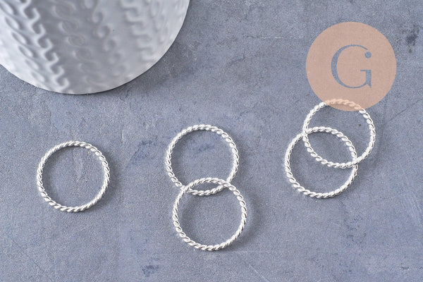 Pendentif connecteur rond torsadé zamac argenté 25mm, x20 (G10390)