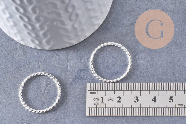 Pendentif connecteur rond torsadé zamac argenté 25mm, x20 (G10390)