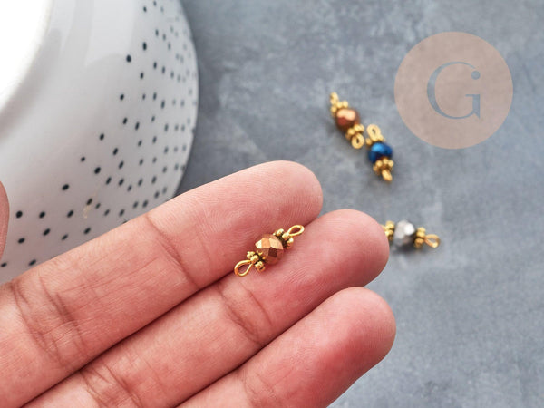 Pendentif connecteur rond verre facetté irisé zamac doré 9mm, x10 (G4117)