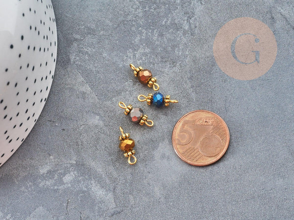 Pendentif connecteur rond verre facetté irisé zamac doré 9mm, x10 (G4117)