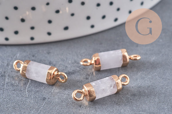 Pendentif connecteur tube cristal de roche naturel fer doré 20mm, pierr naturel, x1 (G0595)