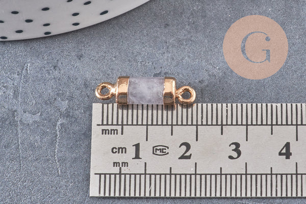Pendentif connecteur tube cristal de roche naturel fer doré 20mm, pierr naturel, x1 (G0595)