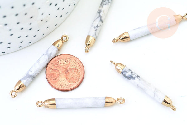 Pendentif connecteur tube howlite doré,pendentif bijoux,tube howlite naturelle,pendentif pierre naturelle,45mm, x1 G5509