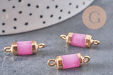 Pendentif connecteur tube jade naturel rose fer doré 20mm, x1 (G0934)