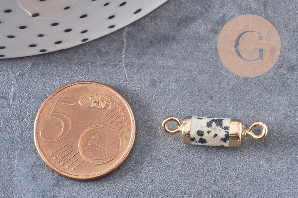 Pendentif connecteur tube jaspe dalmatien doré,tube jaspe,jaspe naturel,20mm, x1 (G1211)