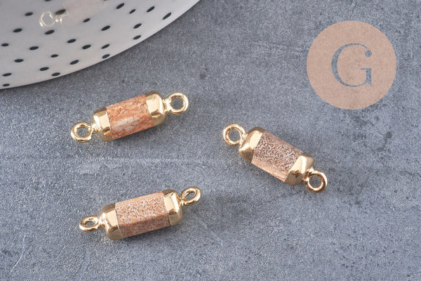 Pendentif connecteur tube jaspe paysage fer doré 20mm, x1 (G5237)