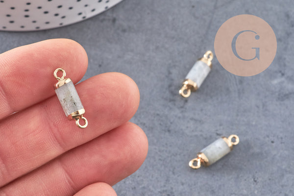 Pendentif connecteur tube labradorite doré,pendentif pierre labradorite Naturelle,20mm, x1 (G2795)